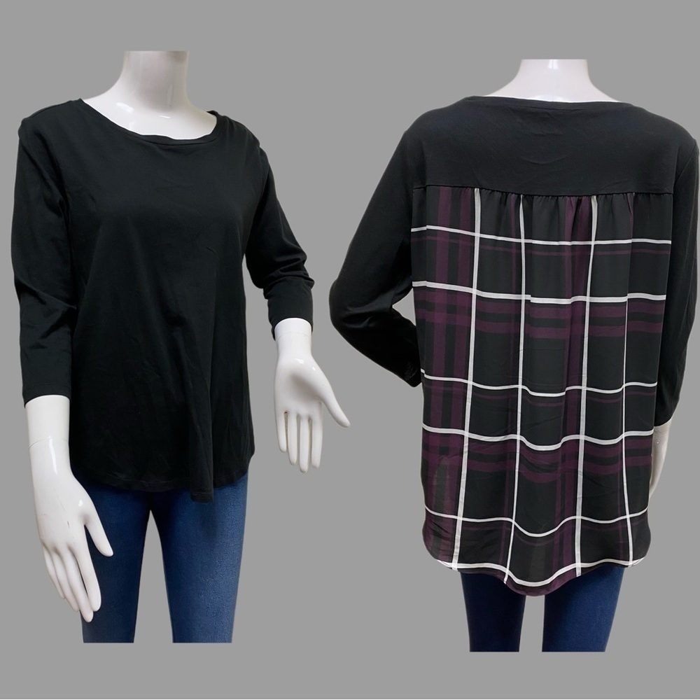 LOFT Women's Blouse Size Small Black with pattern on back